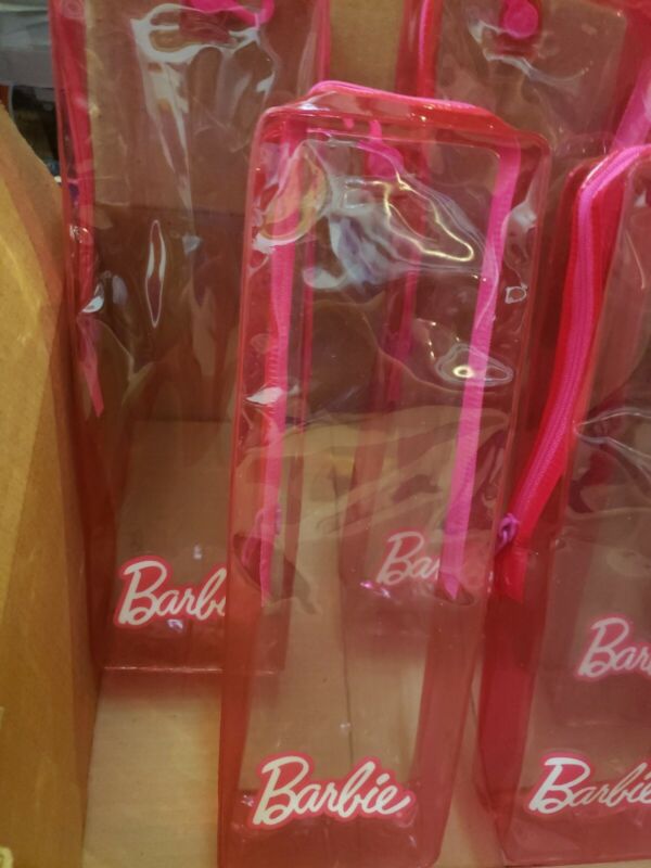 Pink  & Clear Vinyl Barbie Or Ken Doll Size Zippered Case Storage Bag SET OF 5
