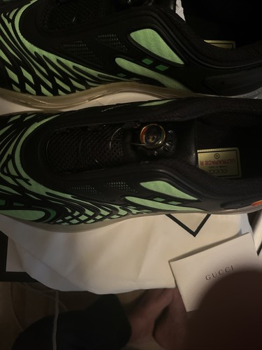 Pre-owned Gucci Ultrapace R Sneakers In Black And Green 12.5 Us 12 620337 2et10 8761