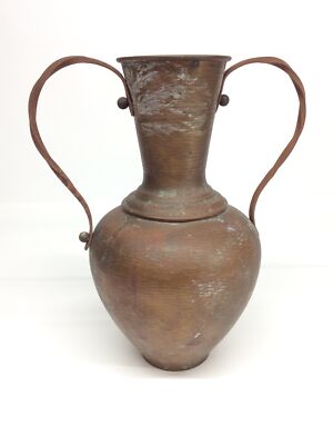 Antique Two Handled Hammered Copper Vase Urn 13.5  Tall