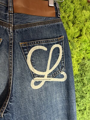 LOEWE Logo Bootcut Print High-Rise Flared Blue Jeans FR 32 UK 4 NEW