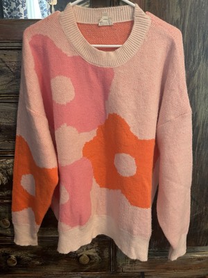 Pink and Orange Flower Sweater by Line Up, Size Medium, Nonsmoker, Cozy, Relaxed