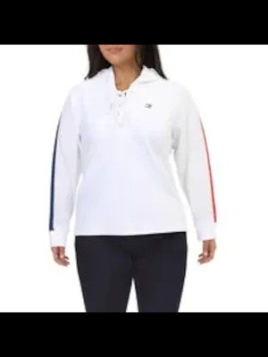 

TOMMY HILFIGER SPORT Женская белая толстовка с сетчатыми рукавами и завязками спереди плюс, Белый