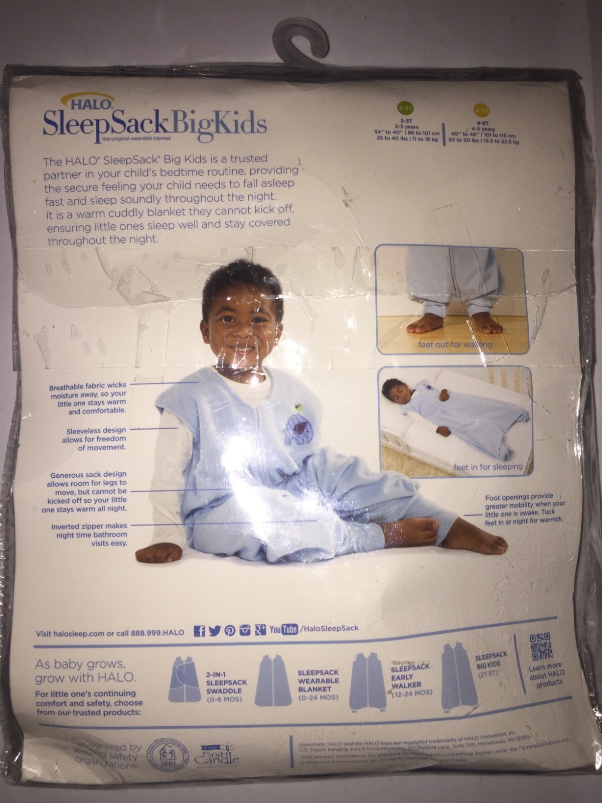 HALO Big Kids SleepSack Lightweight Knit Wearable Blanket, Pink Elephant, 2 - 3T