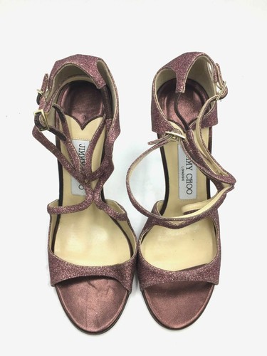 $850 Jimmy Choo Women's Purple Glitter Heel Sandal Size EU 38 & 39 /US 8 & 9