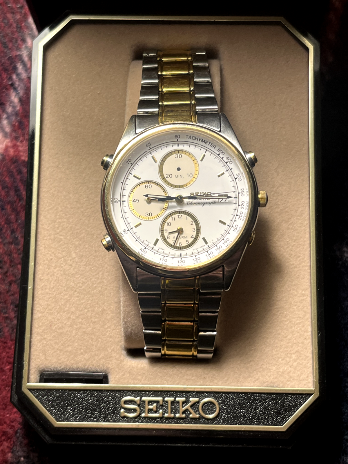 SEIKO Quartz Chronograph Two-Tone Men's Watch With Box 7T32-7A49