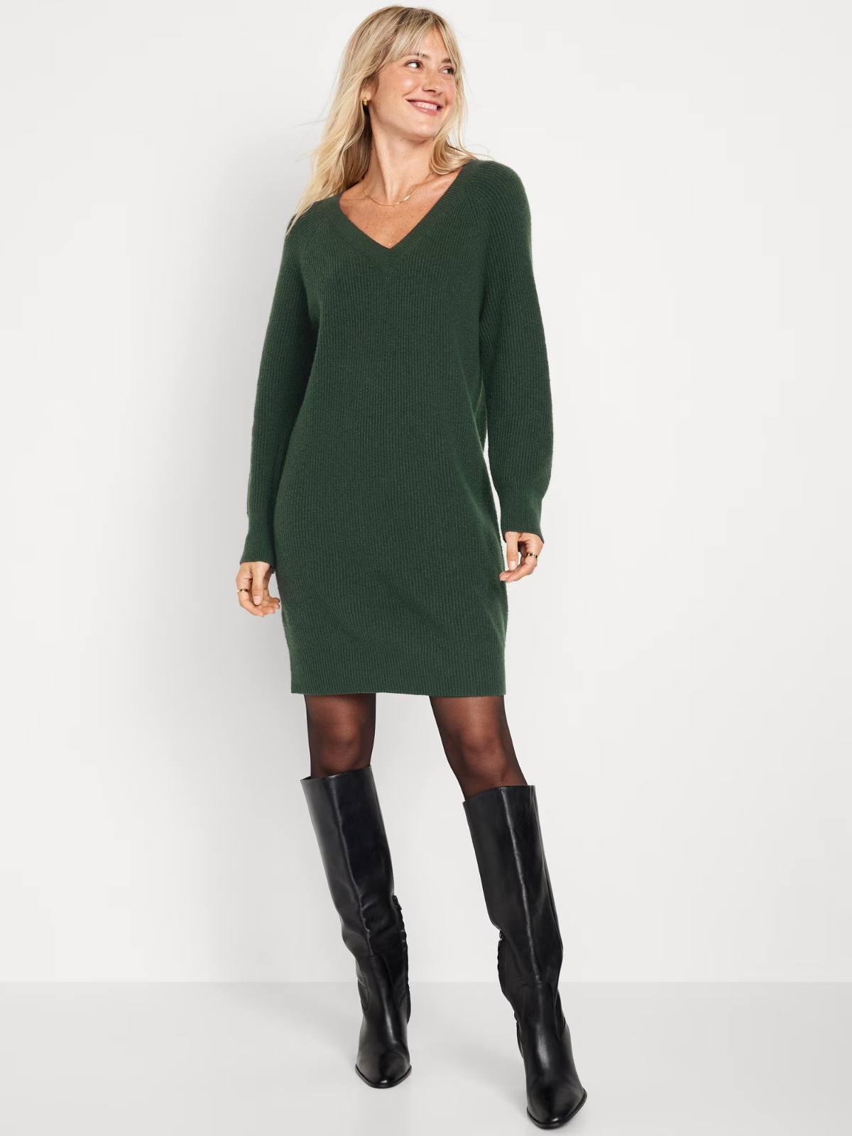 Old Navy Women s Green V-Neck Sweater Dress Size S