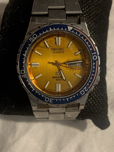 Seiko 7123-823H SQ Sports 100 Diver D/D Orange Dial Watch Pepsi