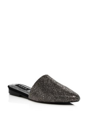 Шлепанцы с острым носком на блочном каблуке AQUA Womens Black Rhinestone Spark 8 М без шнуровки