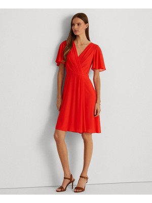 

LAUREN RALPH LAUREN Женское платье трапециевидного силуэта с красными подкладками и развевающимися рукавами, Красный