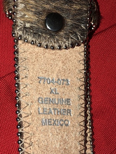 Western Rhinestone Fur Leather Mexico Belt Buckle Bling Cross XLarge Vtg