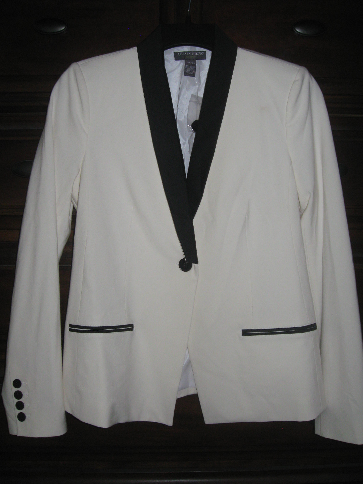 A Pea in The Pot  Women's Suit Jacket White/ Black Sz S