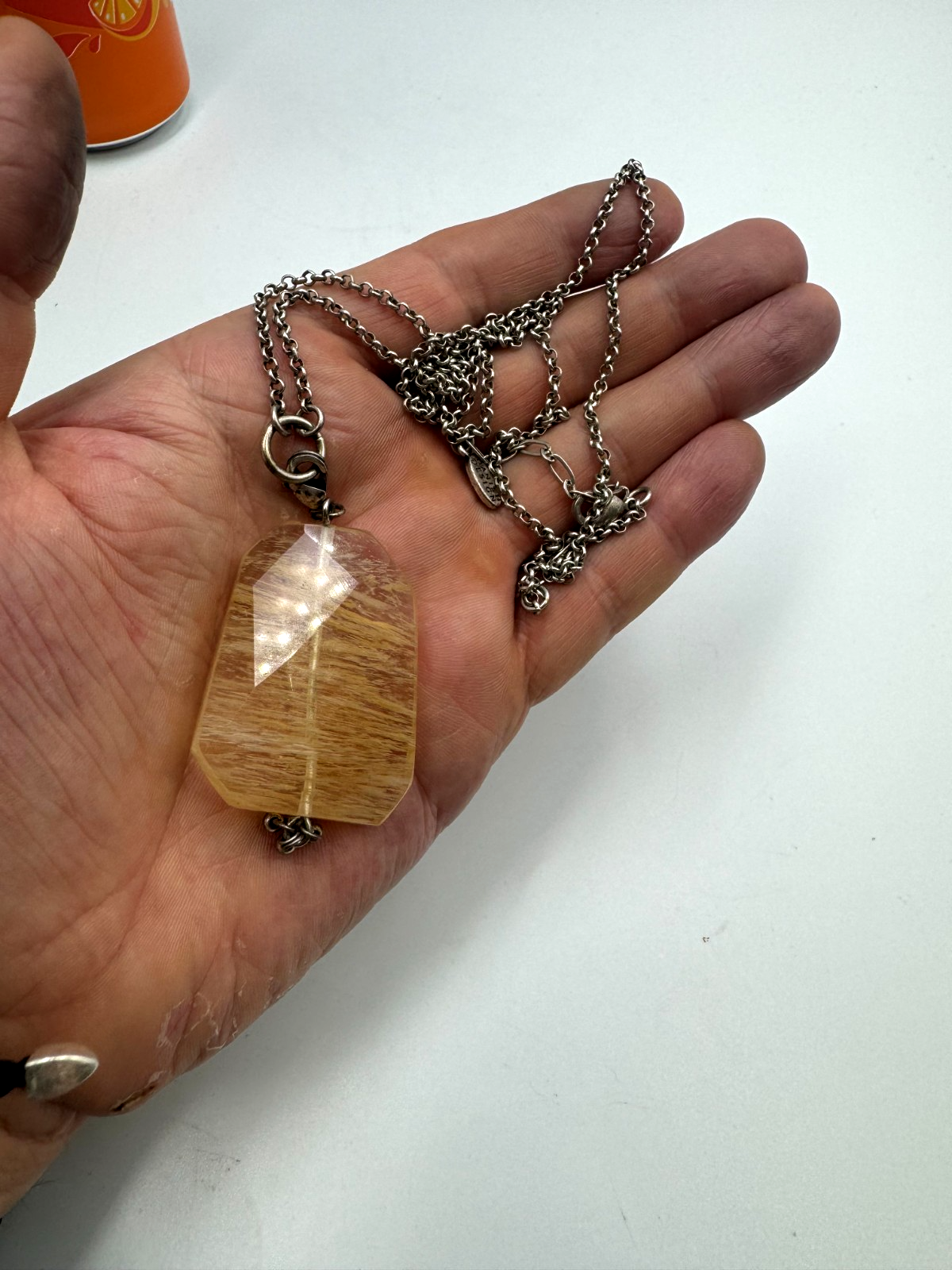 Vintage Pilgrim Danish Design Long Chain & Big Crystal Rock Pendant