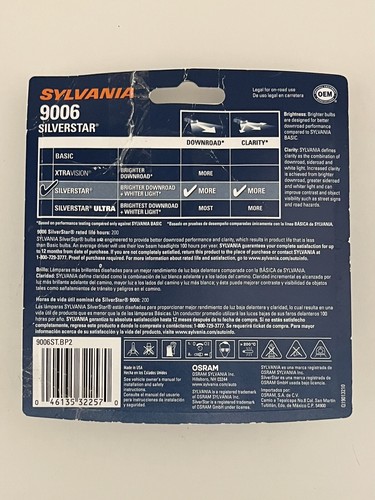 Sylvania 9006 SilverStar Halogen High Performance Headlight Pair Set 2 Bulbs