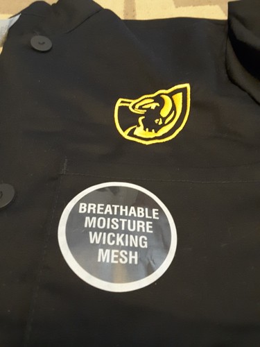 WHITE SWAN 18516 FIVE STAR BLACK EXECUTIVE CHEF COAT UNISEX SHORT SLEEVE SIZE L