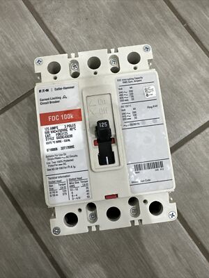  FDC3125 Eaton Cutler Hammer Circuit Breaker 125 A 3P 600V Magnetic Trip 