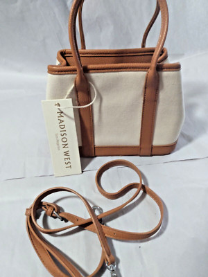 NWT Madison West Womens Crossbody Purse Handbag Canvas Vegan Leather