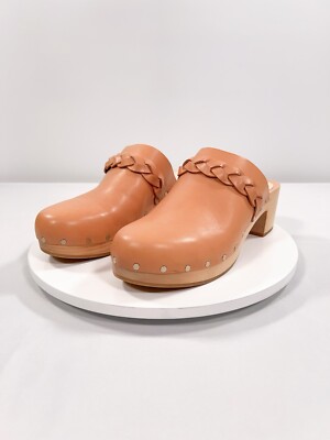 Loeffler Randall Women's Size 11.5 B Lupa Mid Heel Clog Studded Honey Leather