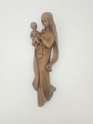 WANDFIGUR HÖHE 58 CM. MADONNA MARIA MIT JESUS KIND FIGUR HOLZ HANDGESCHNITZT