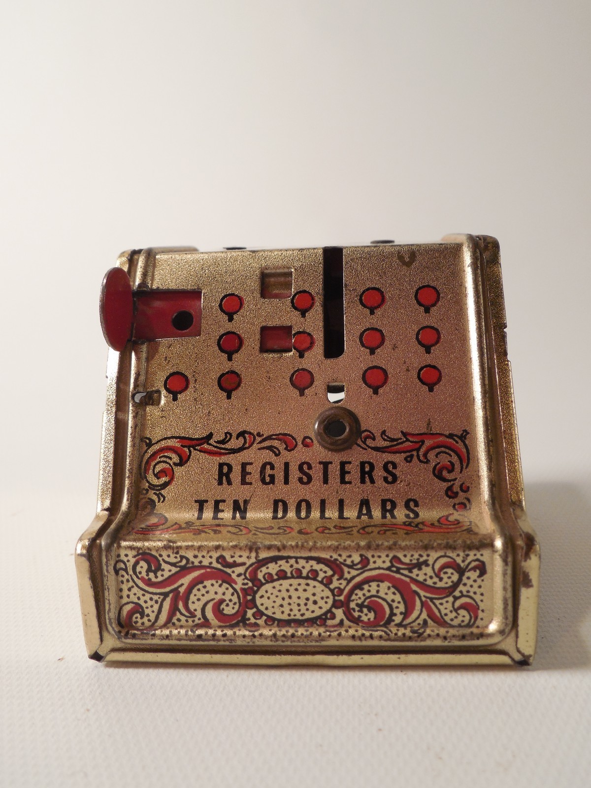 Vintage Tin Toy Metal Miniature Cash Register Dime Bank As Pictured