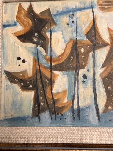 MID CENTURY PAINTING ABSTRACT MODERNISM CUBIST CUBISM SURREALIST MYSTERY SIGNED