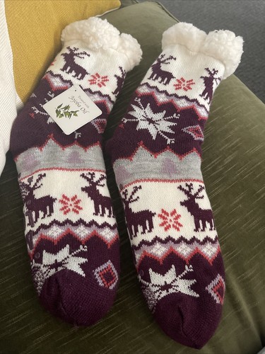 Purple Slipper Socks Sherpa Nordic Jojoba L 8.5-11