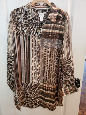 Chico's Black Brown Gold Thread Blouse -- Size Chico's 0