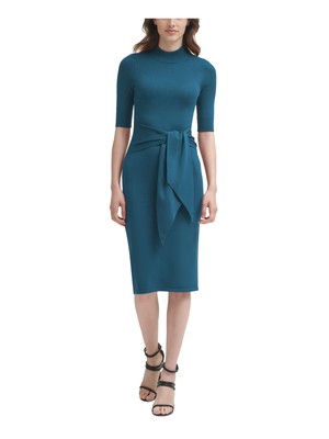 

DKNY Женское темно-бирюзовое вязаное платье-свитер с рукавами до локтя на работу, размер, Teal