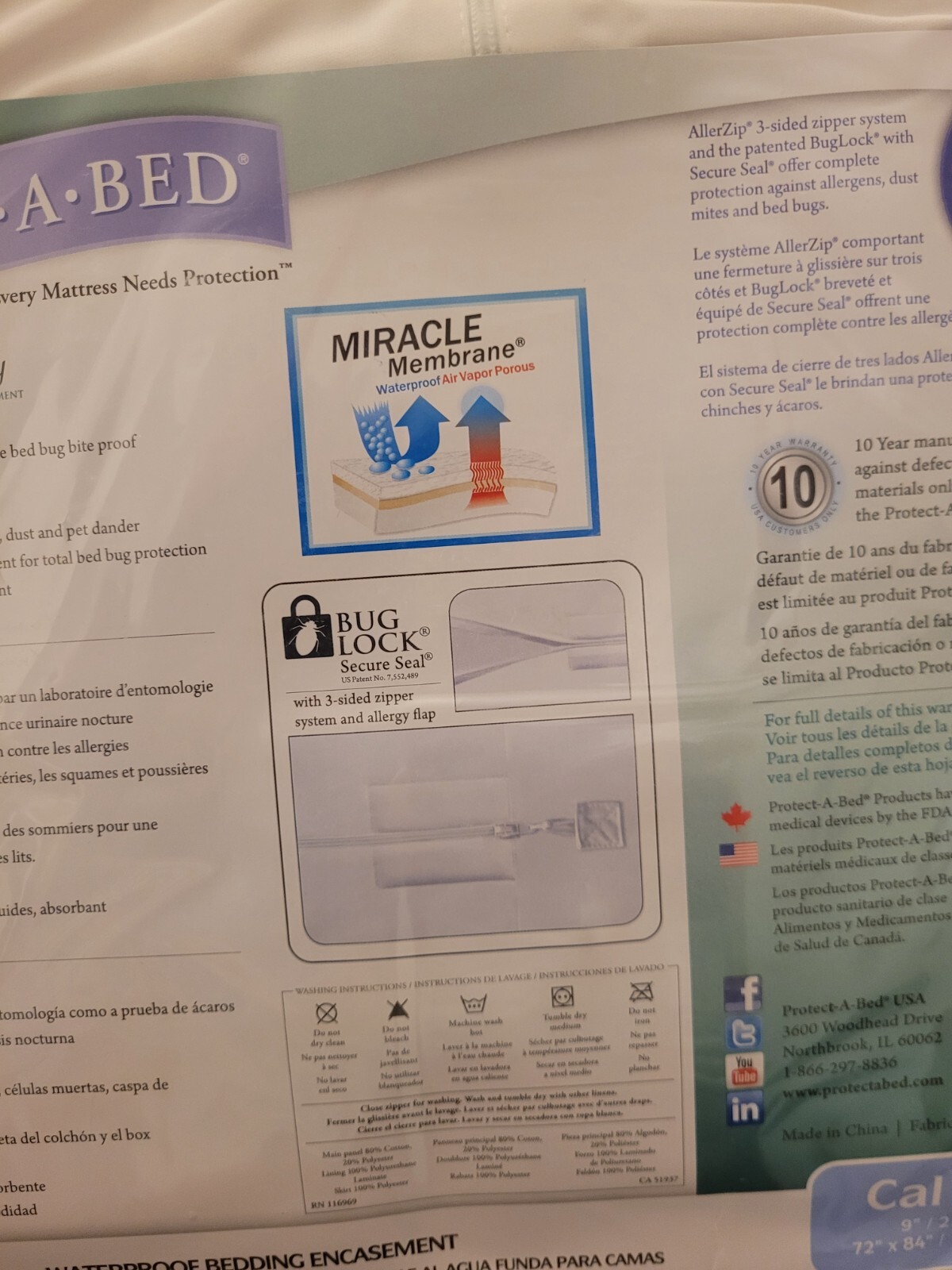 Mattress  Cover Protect-A-Bed Aller Zipper Cal King 72"x84" Bug Protect - Terry