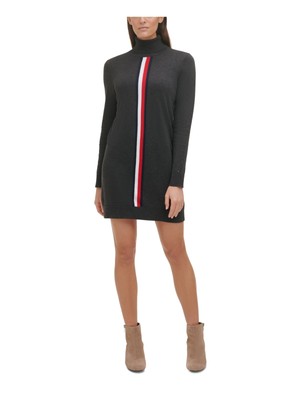 

TOMMY HILFIGER Женское серое короткое платье-свитер с длинными рукавами и высоким вырезом, Серый