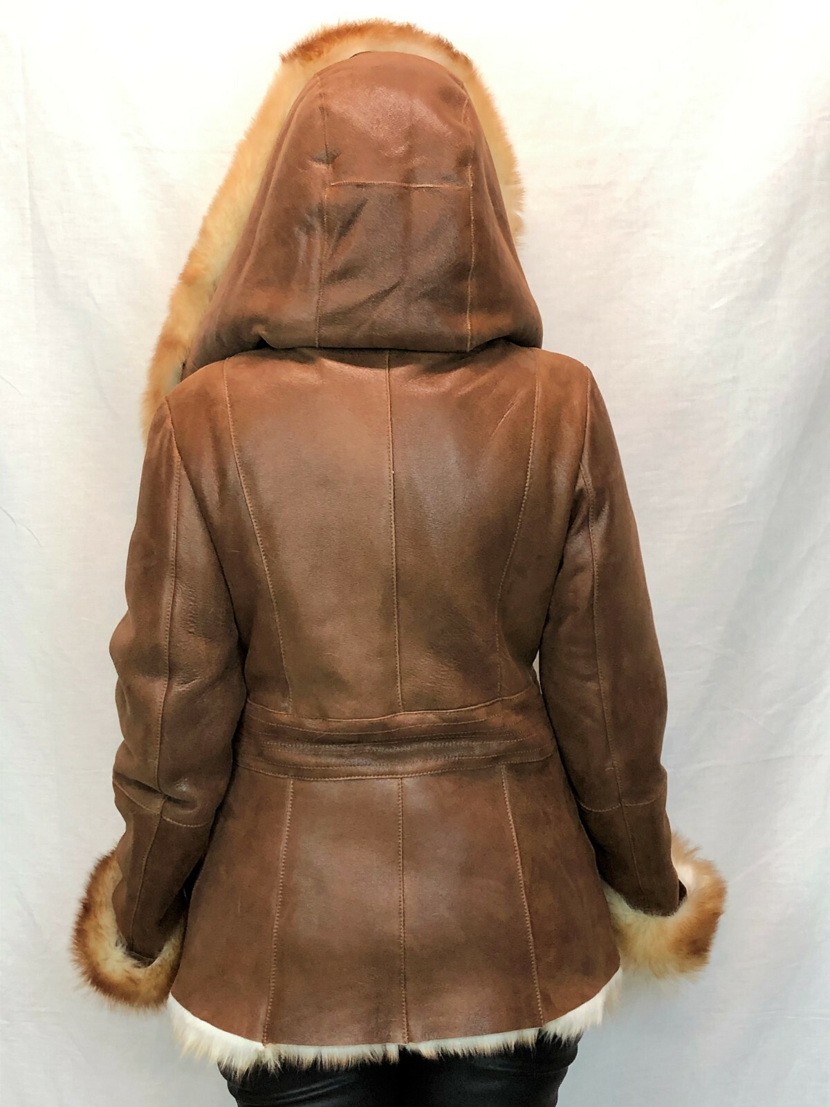 Pre-owned Victoria Real 100% Sheepskin Shearling Leather Toscana Long Hair Jacket Coat Hood Xs-7xl In Brown