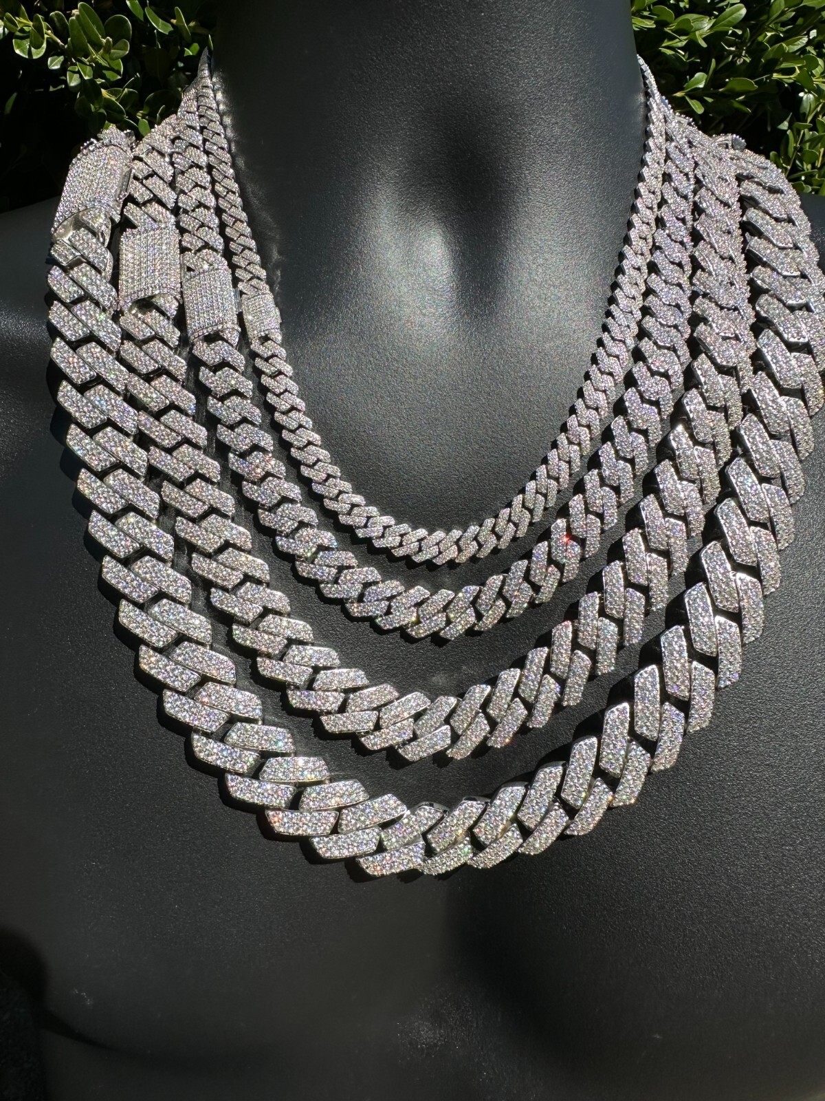 MOISSANITE Real Miami Cuban Link Prong Chain Iced Hip Hop 925 Silver Necklace