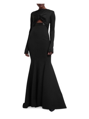 

SAFIYAA Женское черное платье без подкладки с формованными чашечками и длинным рукавом с вырезом и шлейфом, Черный