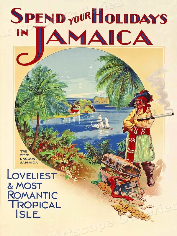1930s Jamaica The Blue Lagoon Vintage Style Travel Poster