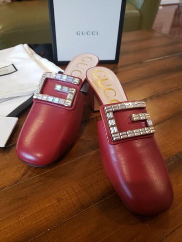 Pre-owned Gucci Nwb  Women's Leather Shoes Malaga Kid With Gg Logo Red  39 Us 9
