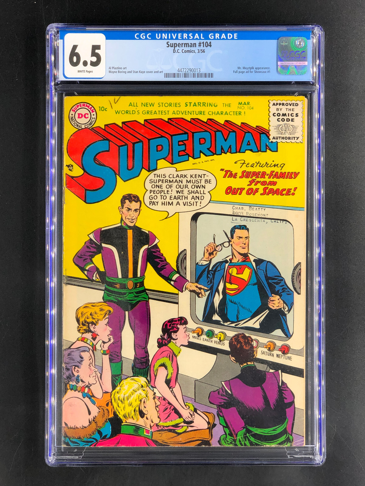 Superman #104 CGC 6.5 FN+ White Pages Mr. Mxyztplk