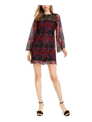 Женское черное вечернее платье-сорочка NANETTE LEPORE с длинным рукавом и круглым вырезом из драгоценных камней 6