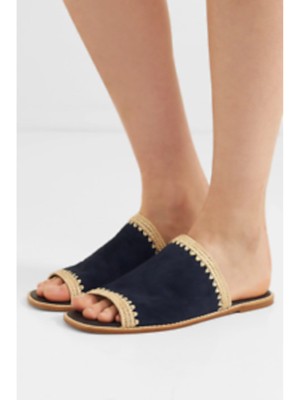 

ВИНС. Женские темно-синие плетеные кожаные шлепанцы Padmore Square Toe Slip On, Navy, G4983L2