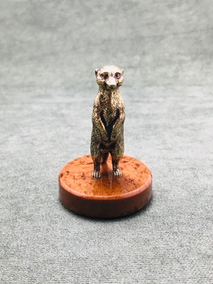 Art Deco. Mongoose figurine, Cast Bronze statuette, Pedestal Stone Obsidian.