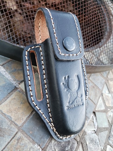 5" Black Slip Thru Leather Sheath Belt Knife Holder Pocket Folding Spring Knife