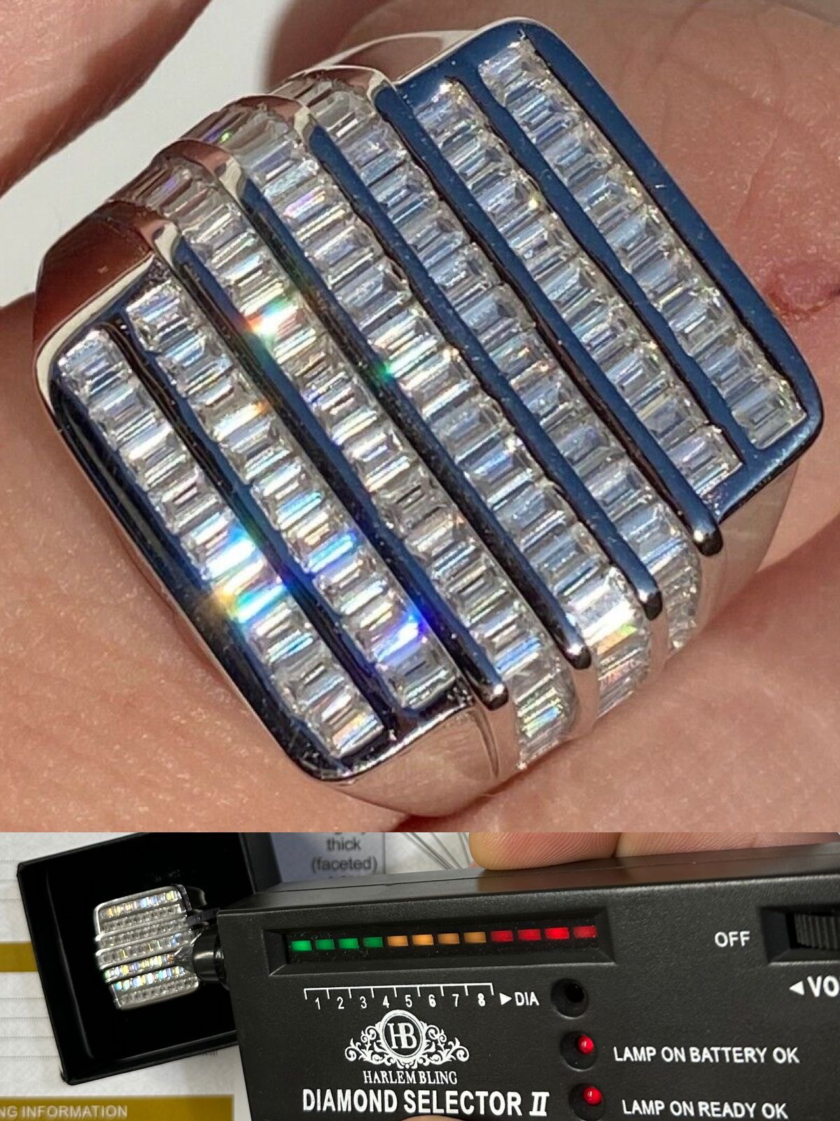 Pre-owned Pinky Moissanite Baguette Ring Real 925 Silver Iced Hip Hop  Pass Diamond Tester