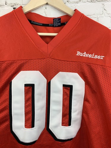 Men’s Vintage Budweiser Beer Football Jersey XL Red #00 Short Sleeve Jersey M0