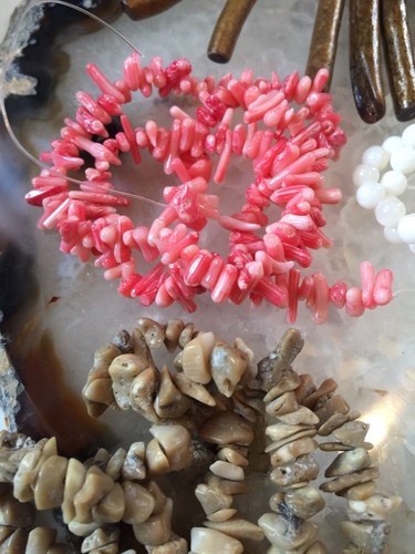 Beads Bamboo Coral,  Freshwater Pearls, Shell , Natural - 6 St