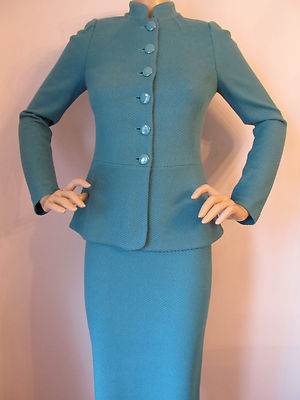 Pre-owned St John Knit Suit Skirt Jacket Verde Green Size 4