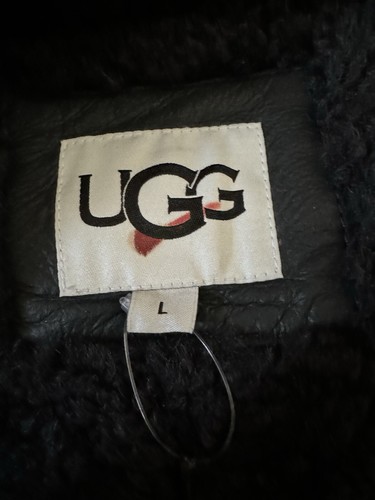 Pre-owned Ugg Men Clint Sherling Black 100% Lambskin Leather Trucker Jacket Coat Size L