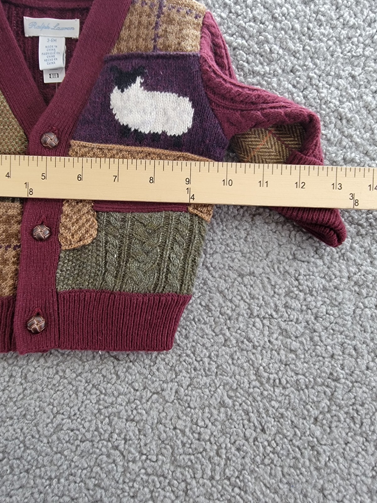 Ralph Lauren Wool Blend Patchwork V-Neck Cardigan Baby Boys' 3-6Mos Multi L/S - Picture 6 of 18