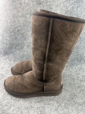 UGG Australia Tall Boots Women's W7 Brown Genuine Leather Sheepskin Lined
