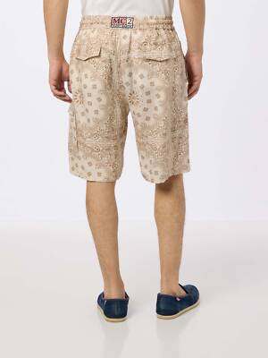 Pre-owned Mc2 Saint Barth Man Linen Bermuda Marseille With Bandanna Print In White