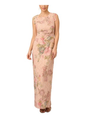 ADRIANNA PAPELL Womens Beige Back Slit Lined Cap Sleeve Formal Gown Dress 12