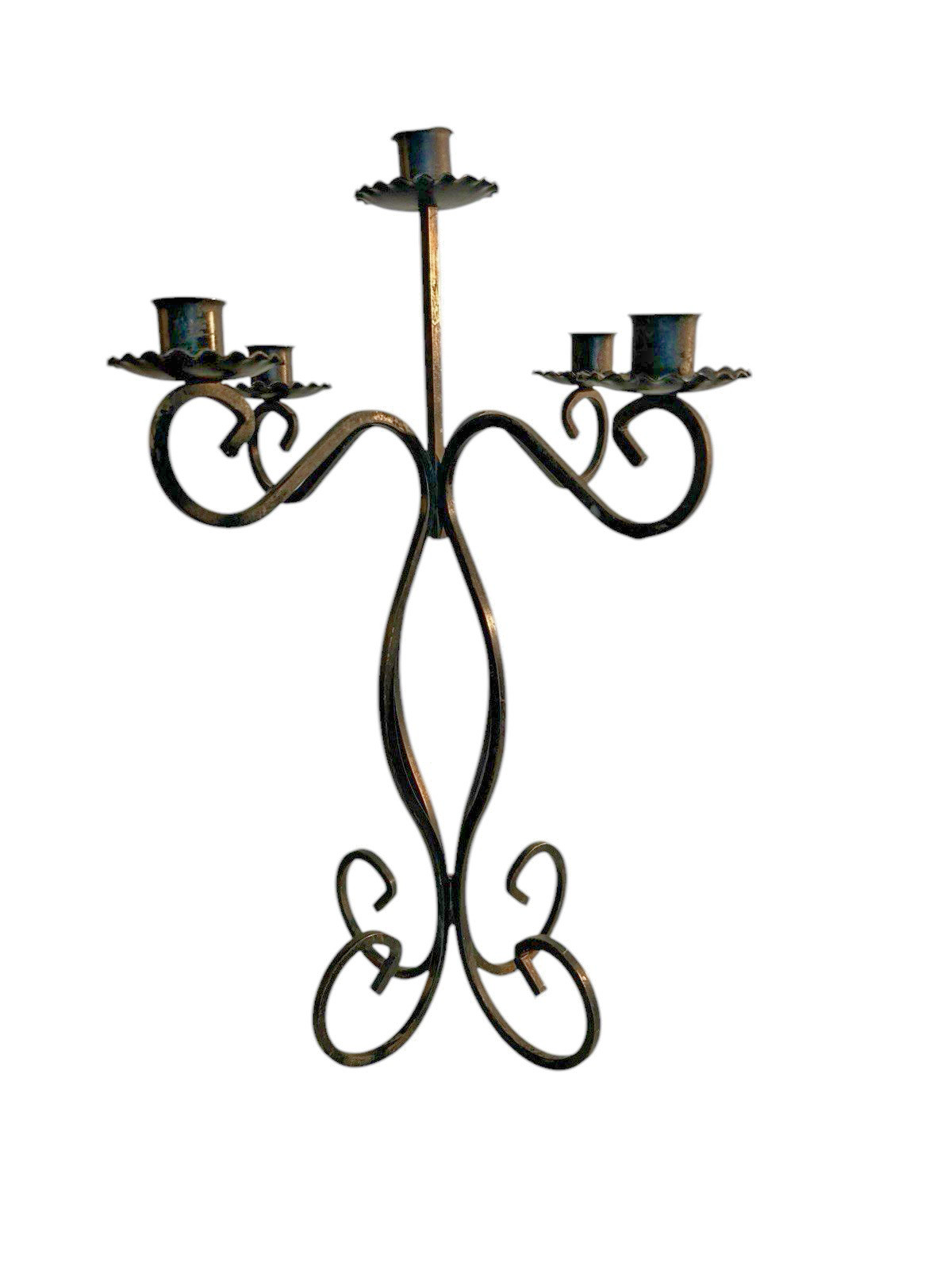 Wrought Iron Scroll 5 Taper Candle Holder Candelabra Vtg Black 17 x 12  Mission