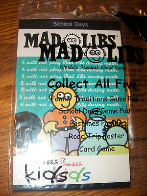Chick-Fil-A Mad Libs School Days World's Greatest Word Game Kids Meal Toy NIP